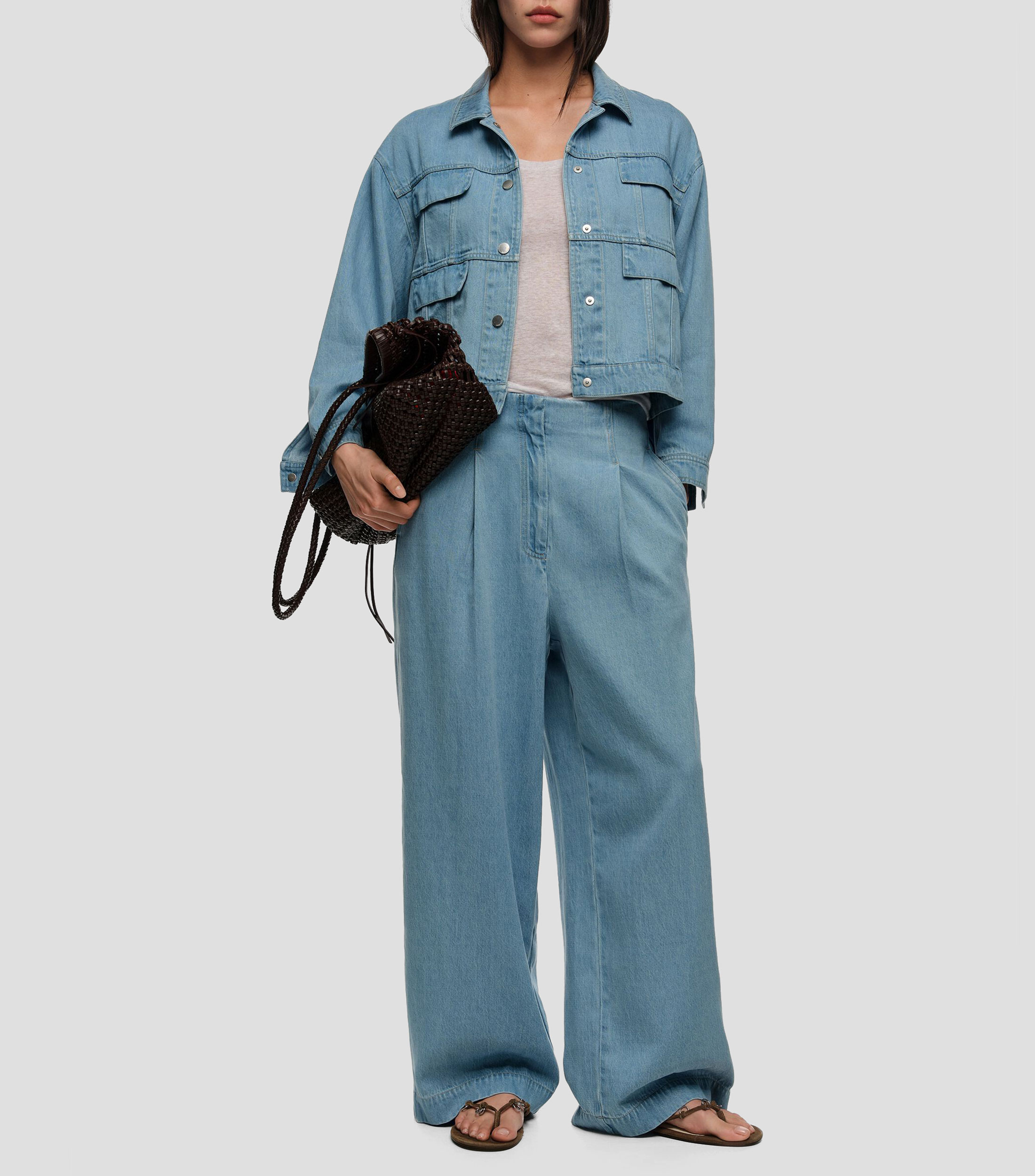 Jeans recto pinzas denim fluido Mujer